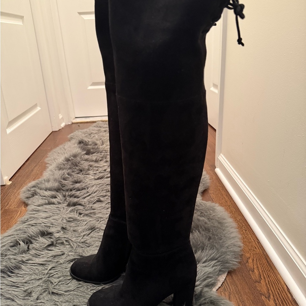 Black Suede OTK Block Heel Booths